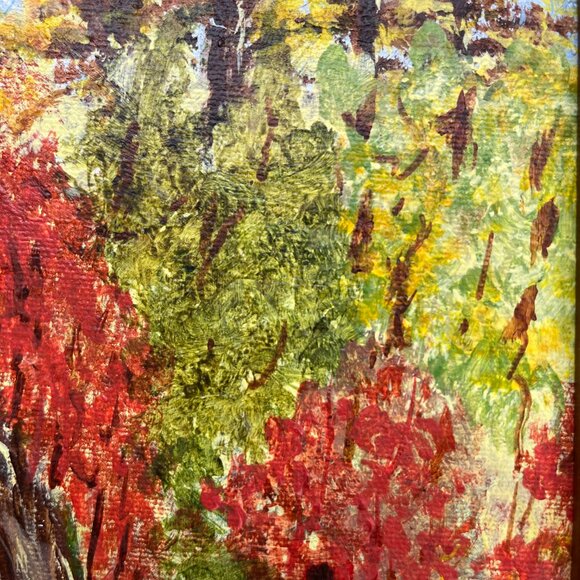 Hand Painted Oil Painting Framed Forest Autumn Fall Landscape Hut Signed 17x13" - Picture 7 of 14
